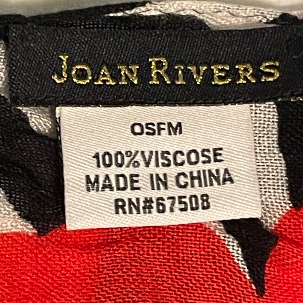 🧣 Joan Rivers Red Poppy & Zebra Stripe Wrap/Scarf w/Frayed Edge. 🧣 - Picture 4 of 16